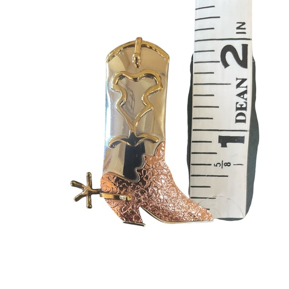 Coldwater Creek Gold & Copper Cowgirl Cowboy Boot Pin Brooch NEW Western Spur - Picture 2 of 3